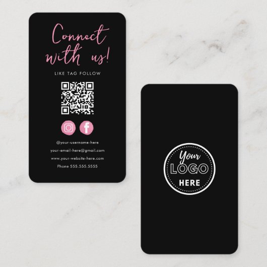 ミニマリストのブラックピンクQrコードが私たちと接続 名刺 (正面/裏面)
