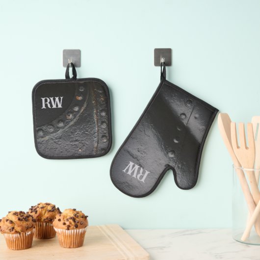 ミニマリストのブラックメタル 鍋つかみ&鍋敷きセット (インサイチュ (吊り下げ))