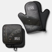 ミニマリストのブラックメタル 鍋つかみ&鍋敷きセット (正面/裏面)