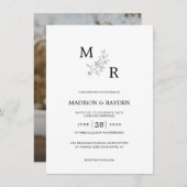 ミニマリストのブラックモノグラム葉との結婚s 招待状 (正面/裏面)