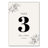 ミニマリストのブラック&クリームボタニカル結婚ズ テーブルナンバー (裏面)