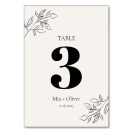 ミニマリストのブラック&クリームボタニカル結婚ズ テーブルナンバー