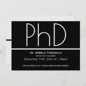 ミニマリストのブラック·バーチャルPhD卒業パーティー 招待状 (正面/裏面)