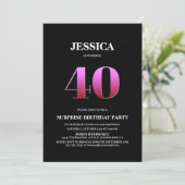 ミニマリストのブラック&ピンクのサプライズ40th誕生日 招待状 (スタンド正面)