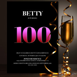 ミニマリストのブラック&ピンク100th誕生日パーティー 招待状