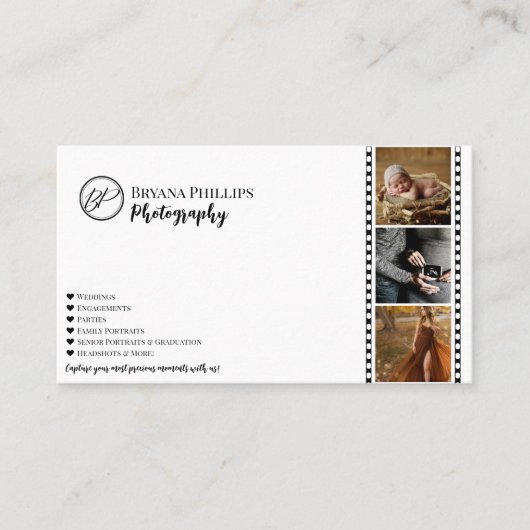 ミニマリストのブラック&ホワイトあなたのロゴ写真 名刺 (正面)