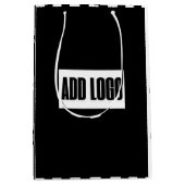 ミニマリストのブラック&ホワイトストライプ・ビジネス・ロゴ ミディアムペーパーバッグ (正面)