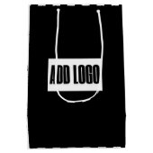 ミニマリストのブラック&ホワイトストライプ・ビジネス・ロゴ ミディアムペーパーバッグ (裏面)