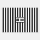 ミニマリストのブラック&ホワイトストライプ・ビジネス・ロゴ ラッピングペーパーシート (正面2)