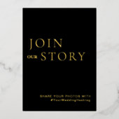 ミニマリストのブラック&金ゴールド結婚のハッシュタグのサイン 箔シーズンカード (正面)