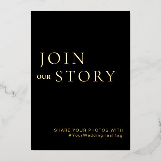 ミニマリストのブラック&金ゴールド結婚のハッシュタグのサイン 箔シーズンカード (正面)