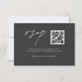 ミニマリストのブラックQRコ結婚ードモダン 出欠カード (正面)