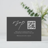 ミニマリストのブラックQRコ結婚ードモダン 出欠カード (スタンド正面)