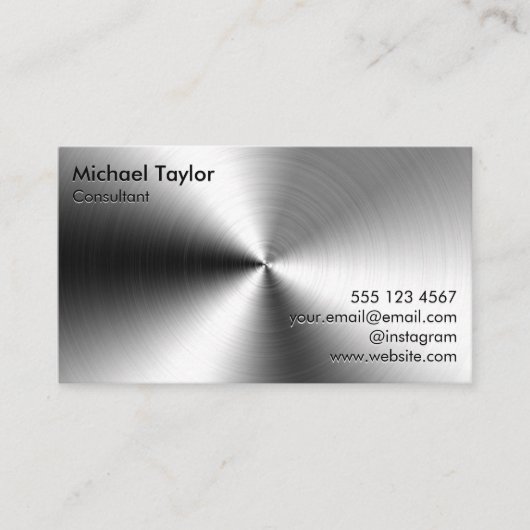 ミニマリストのブラッシュドモダンメタル 名刺 (正面)