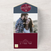 ミニマリストのブルゴーニュ海軍結婚ブルー オールインワン招待状 (外側)