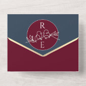 ミニマリストのブルゴーニュ海軍結婚ブルー オールインワン招待状 (裏面)