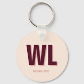 ミニマリストのブルゴーニュ・ピンク・モノグラムパーソナライズされた キーホルダー (正面)