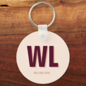 ミニマリストのブルゴーニュ・ピンク・モノグラムパーソナライズされた キーホルダー (正面)