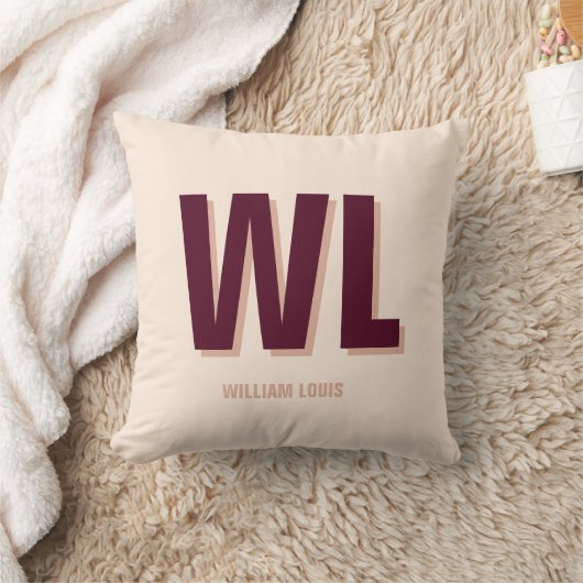 ミニマリストのブルゴーニュ・ピンク・モノグラムパーソナライズされた クッション (ブランケット)
