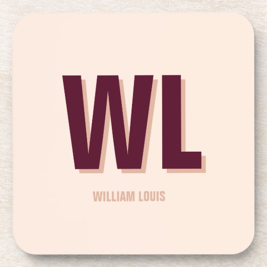 ミニマリストのブルゴーニュ・ピンク・モノグラムパーソナライズされた コースター (正面)