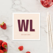 ミニマリストのブルゴーニュ・ピンク・モノグラムパーソナライズされた スタンダードカクテルナプキン (インサイチュ)