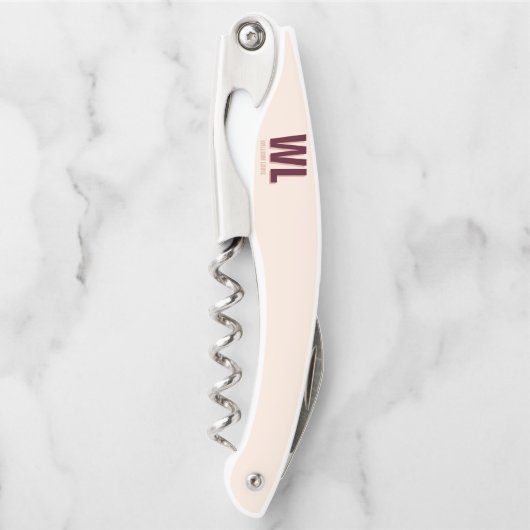 ミニマリストのブルゴーニュ・ピンク・モノグラムパーソナライズされた ソムリエナイフ (正面)
