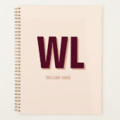 ミニマリストのブルゴーニュ・ピンク・モノグラムパーソナライズされた プランナー手帳 (正面)