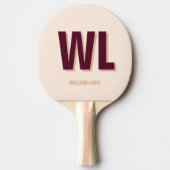 ミニマリストのブルゴーニュ・ピンク・モノグラムパーソナライズされた 卓球ラケット (正面)