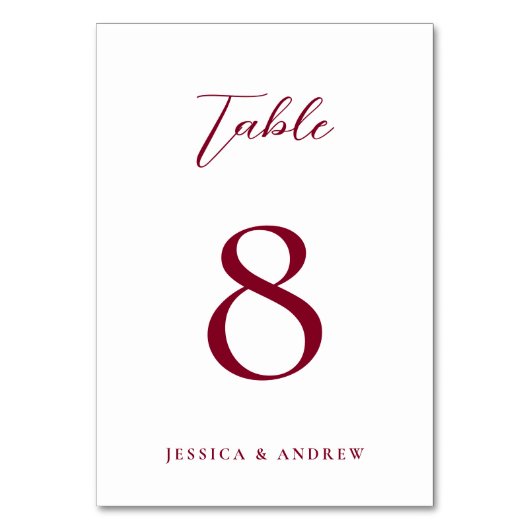 ミニマリストのブルゴーニュ・レッド&ホワイトシンプル・結婚 テーブルナンバー (正面)
