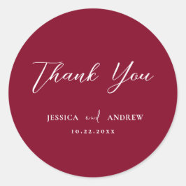 ミニマリストのブルゴーニュ・レッド&ホワイトシンプル・結婚 ラウンドシール