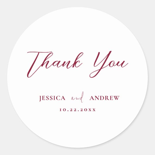 ミニマリストのブルゴーニュ・レッド&ホワイトシンプル・結婚 ラウンドシール (正面)