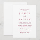 ミニマリストのブルゴーニュ・レッド&ホワイトシンプル・結婚 招待状 (正面/裏面)