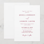 ミニマリストのブルゴーニュ・レッド&ホワイトシンプル・結婚 招待状 (正面/裏面)