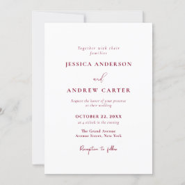 ミニマリストのブルゴーニュ・レッド&ホワイトシンプル・結婚 招待状