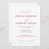 ミニマリストのブルゴーニュ・レッド&ホワイトシンプル・結婚 招待状 (正面/裏面)
