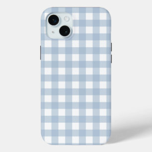 ミニマリストのブルーギンガムプレイドパターン iPhone 15 MINIケース