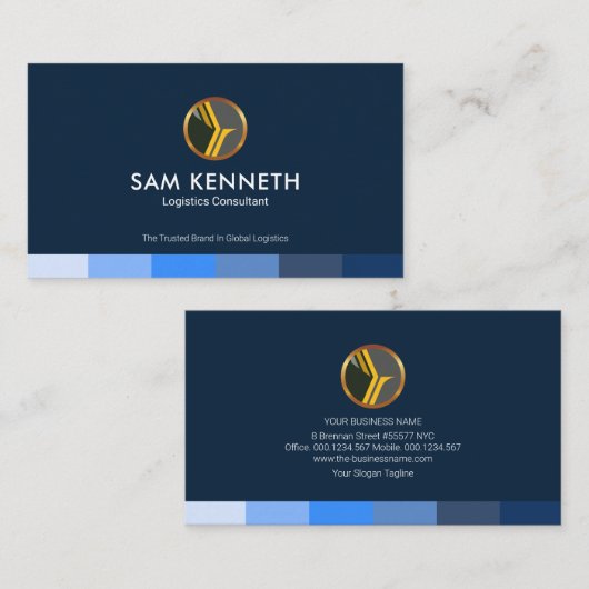 ミニマリストのブルーストライプロジスティクスコンサルタント 名刺 (正面/裏面)