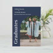 ミニマリストのブルーネイビーのダブル卒業 案内状 (スタンド正面)