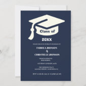 ミニマリストのブルーネイビーのダブル卒業 案内状 (裏面)