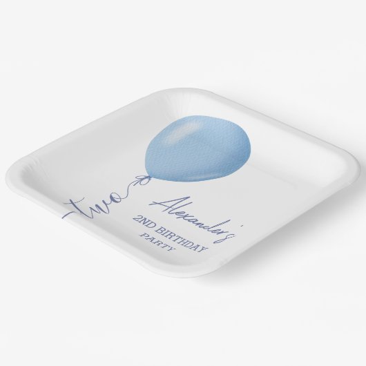 ミニマリストのブルーバルーンボーイ2nd誕生日 ペーパープレート (傾斜あり)