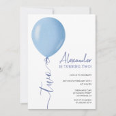 ミニマリストのブルーバルーンボーイ2nd誕生日 招待状 (正面)