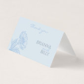 ミニマリストのブルー結婚フローラサンキューカード (正面)