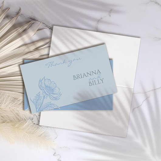 ミニマリストのブルー結婚フローラサンキューカード