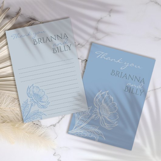 ミニマリストのブルー結婚フローラサンキューカード サンキューカード