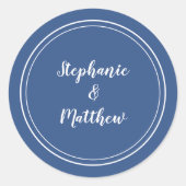 ミニマリストのブルー結婚ホワイトの新郎新婦のお願い ラウンドシール (正面)
