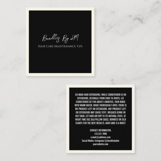 ミニマリストのヘアスタイリストのウィッグのバンドルメンテナンスカード スクエア名刺 (正面/裏面)
