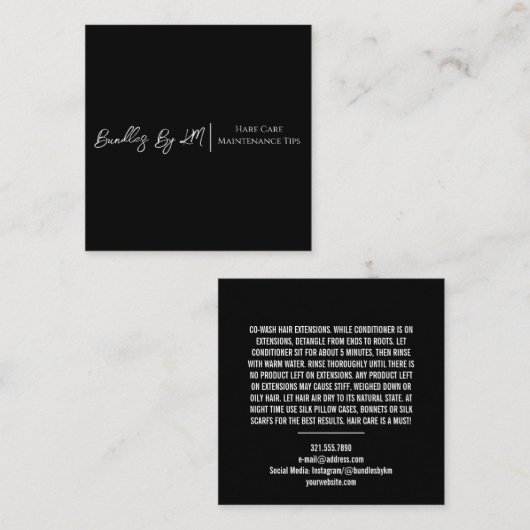 ミニマリストのヘアスタイリストのウィッグのバンドルメンテナンスカード スクエア名刺 (正面/裏面)