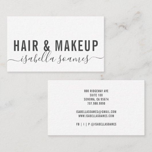 ミニマリストのヘアメイクアップスクリプトシグネチャー 名刺 (正面/裏面)