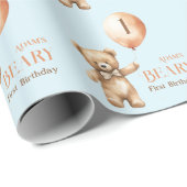 ミニマリストのベアーブルーボーイバリー1歳の誕生日 ラッピングペーパー (ロールコーナー)