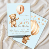 ミニマリストのベアーブルーボーイバリー1歳の誕生日 招待状